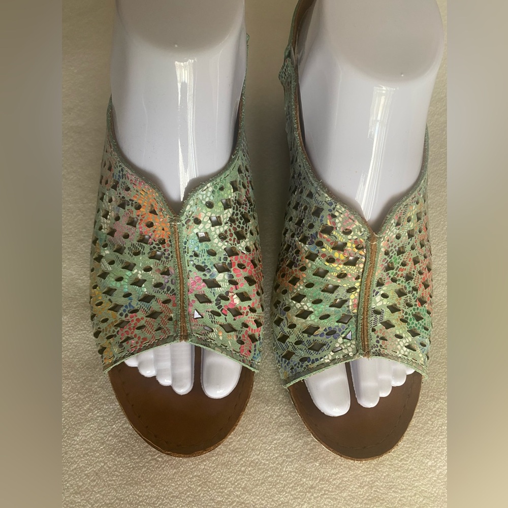Green and Orange Casual Sandals with Woven Design